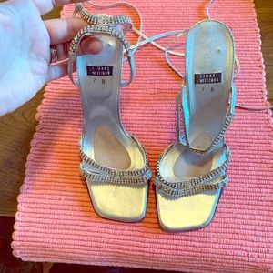 Rhinestone silver strappy heels